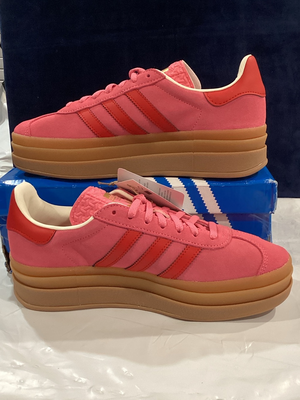Adidas Gazelle Bold J Pink Red Gum Platform Sneakers Size 6Y / Women’s 7.5 - Picture 2 of 8